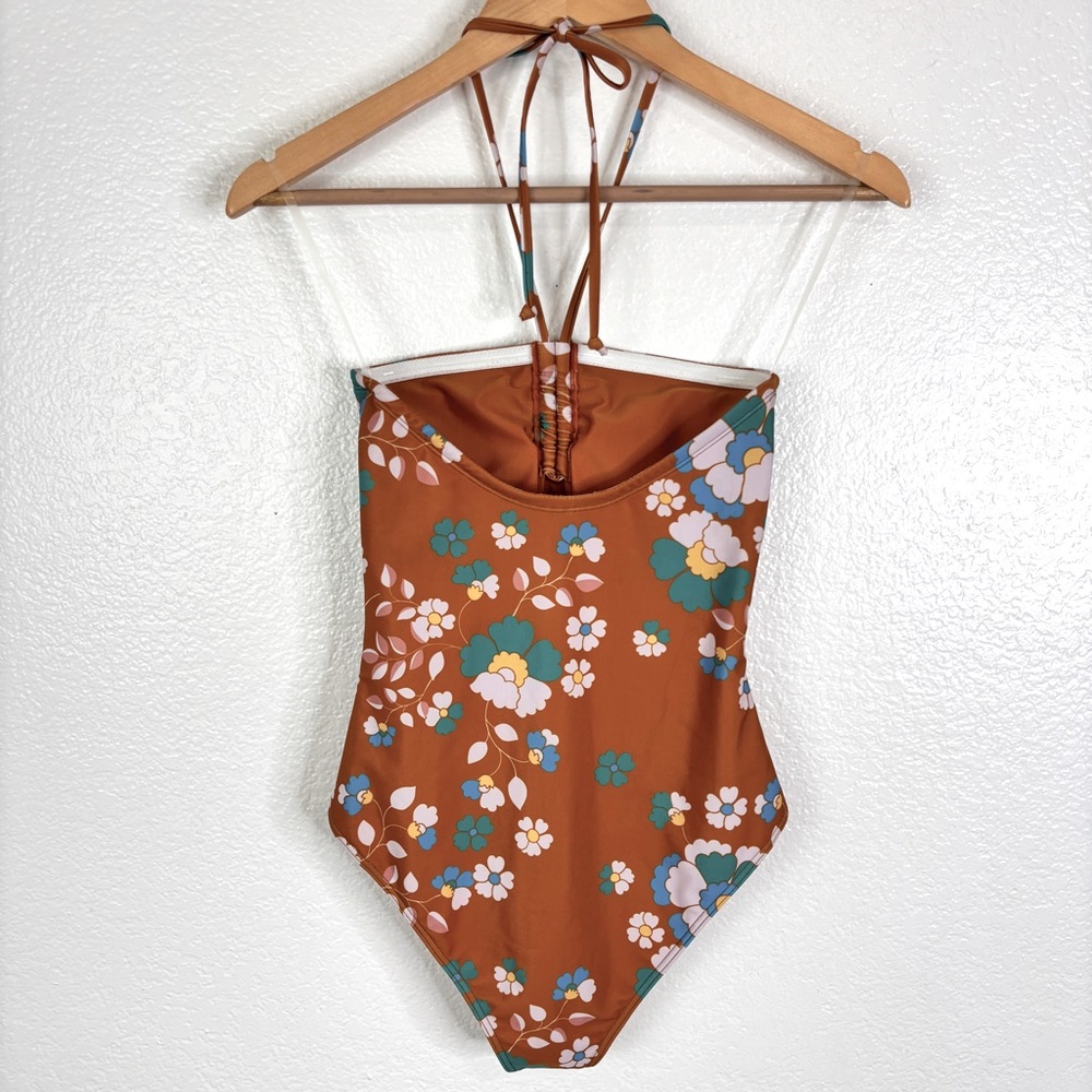 Strapless Floral One-Piece Swimsuit - Rust Floral - Picture 7 of 11